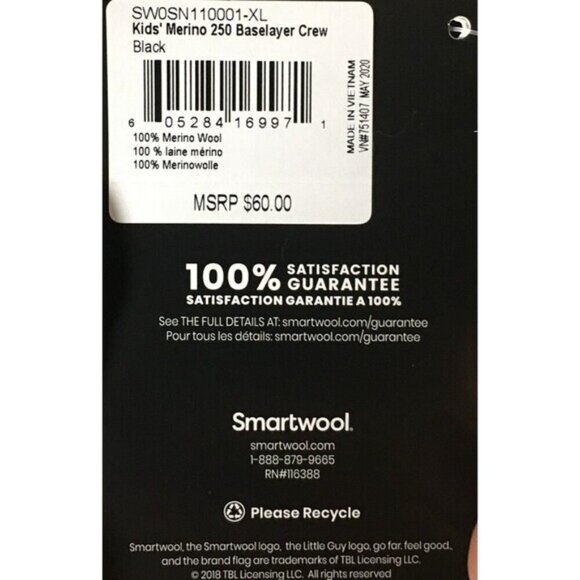 Smartwool Base Layer Top Kid's Size XL Black 100% Merino Long Sleeves - Picture 4 of 8